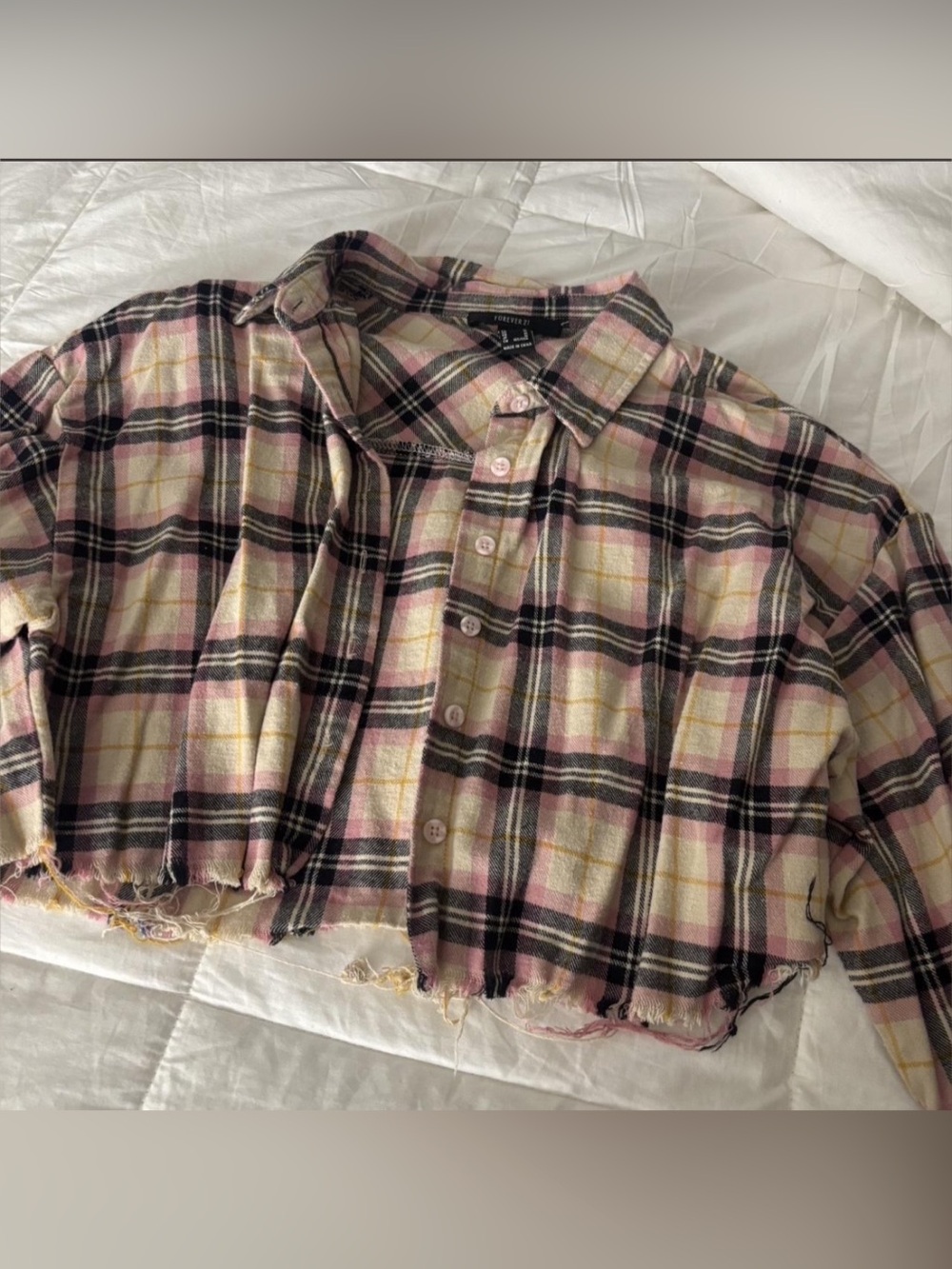 Forever 21 Women's Plaid Cropped Shirt Pink & Black